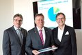 Über die positive Bilanz der Wohnraumförderung freuen sich Georg Tadtke, Landrat Hans-Jürgen Petrauschke und Karsten Mankowsky vom Rhein-Kreis Neuss (von links). 