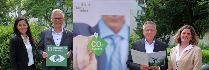 Landrat Hans-Jürgen Petrauschke (2.v.r.) und Kreisdirektor Dirk Brügge stellten das neue Klimaschutzkonzept mit den Klimaschutzmanagerinnen Ina Grothe (l.) und Regina Krings vor. 