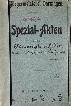 alten Akte: "Spezial-Akten betreffend Adelsangelegenheiten"